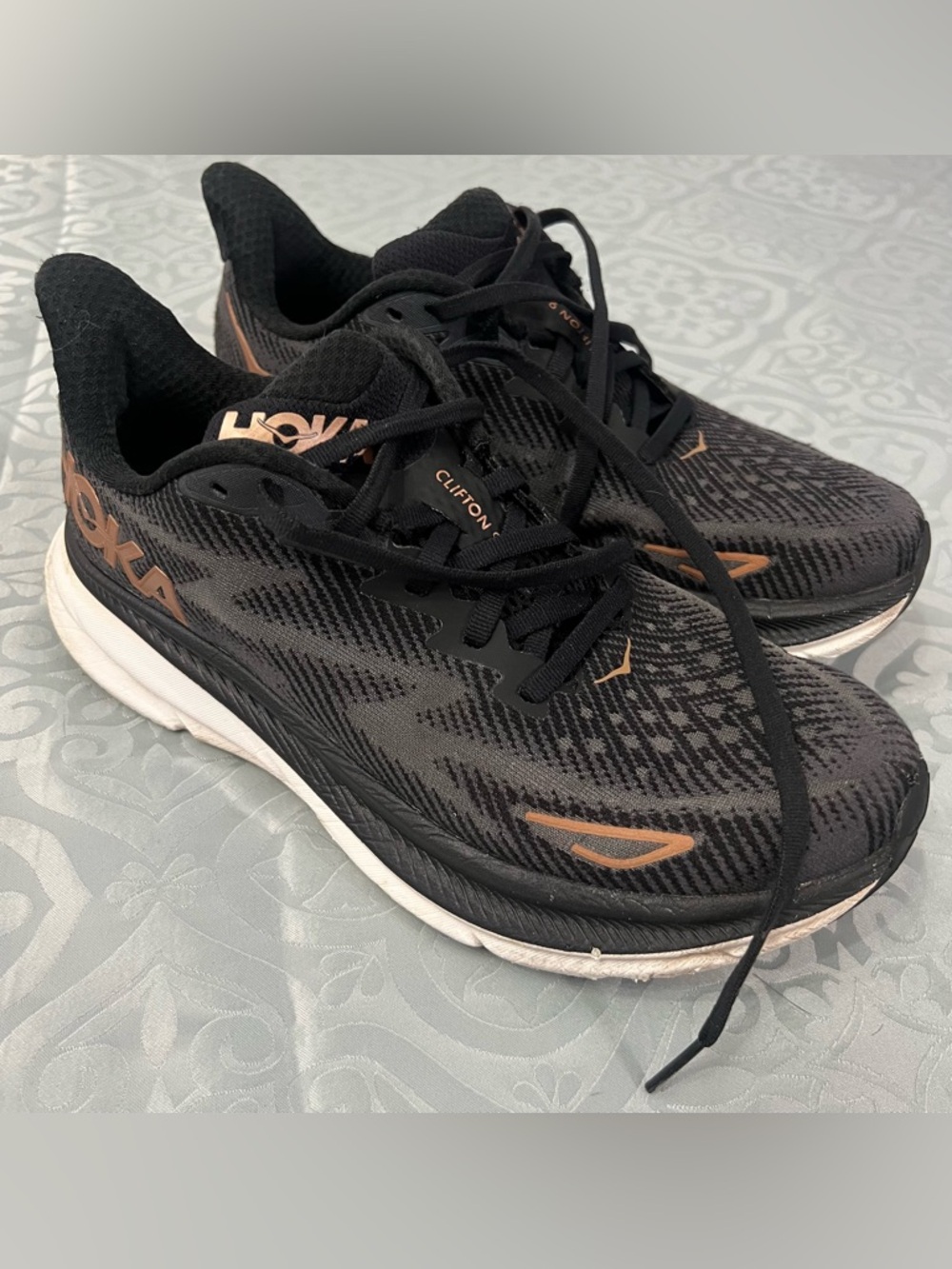 Hoka Clifton Men’s Running Shoes - Black with Copper Accents
